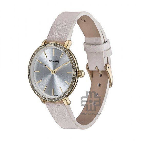 Sonata Wedding Edit 87080YL01 Silver Dial Leather Strap Women Watch