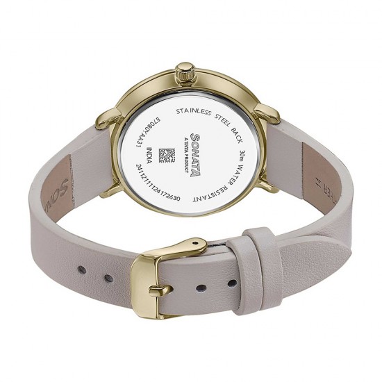 Sonata Wedding Edit 87080YL01 Silver Dial Leather Strap Women Watch