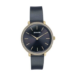 Sonata Wedding Edit 87080YL02 Black Dial Leather Strap Women Watch