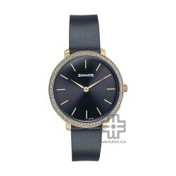 Sonata Wedding Edit 87080YL02 Black Dial Leather Strap Women Watch