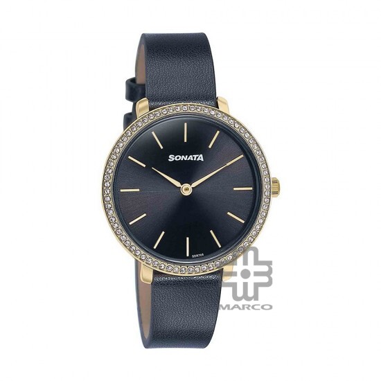 Sonata Wedding Edit 87080YL02 Black Dial Leather Strap Women Watch