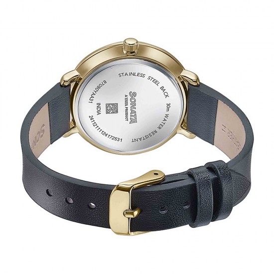 Sonata Wedding Edit 87080YL02 Black Dial Leather Strap Women Watch