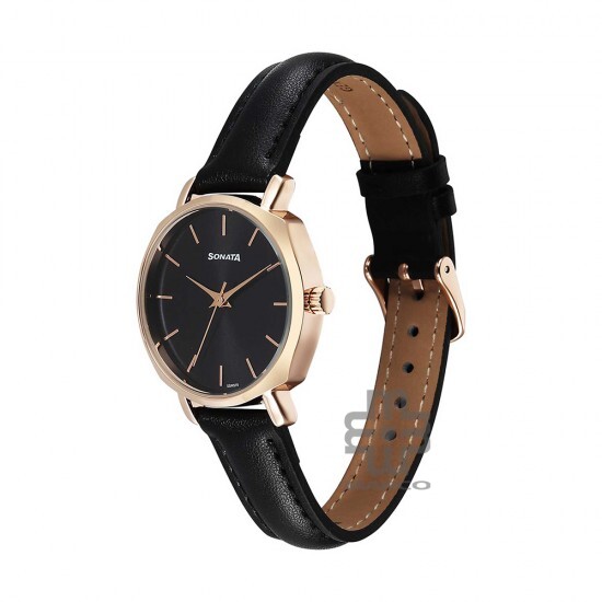 Sonata Eternia 87087WL01 Black Dial Leather Strap Women Watch