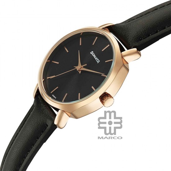 Sonata Eternia 87087WL01 Black Dial Leather Strap Women Watch