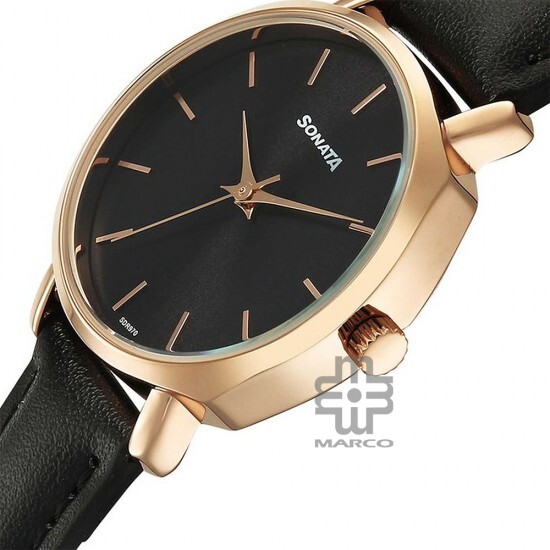 Sonata Eternia 87087WL01 Black Dial Leather Strap Women Watch