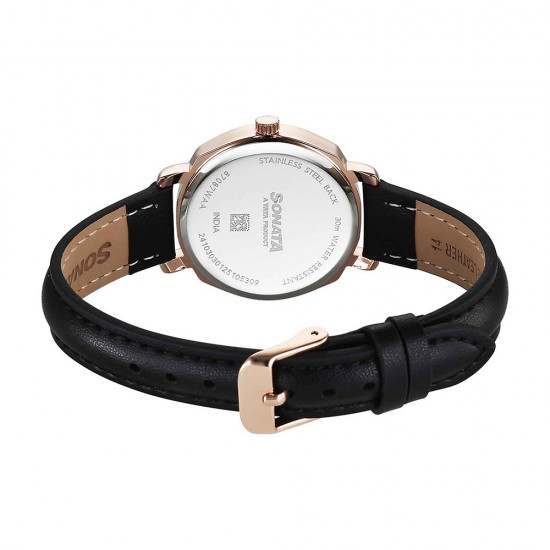 Sonata Eternia 87087WL01 Black Dial Leather Strap Women Watch