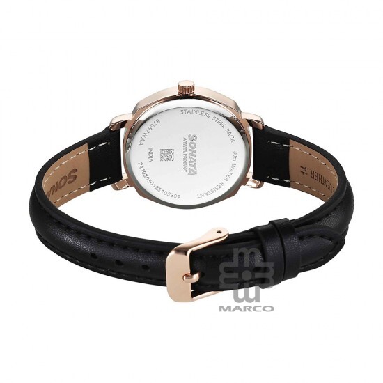 Sonata Eternia 87087WL01 Black Dial Leather Strap Women Watch