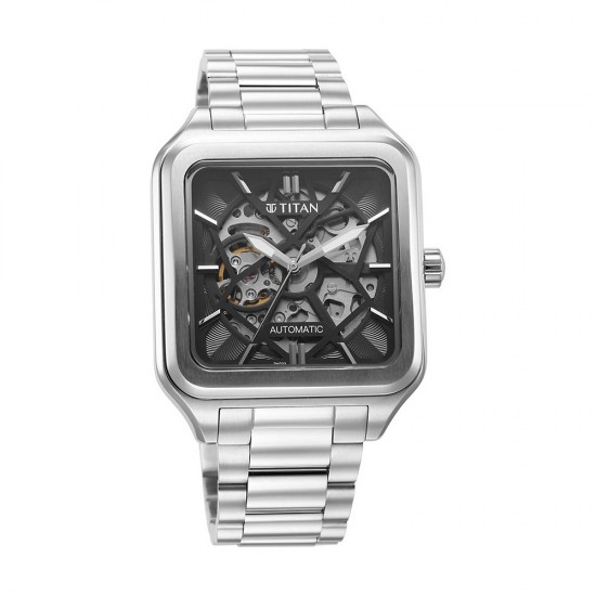 Titan Shaped Automatics 90162SM01 Black Dial Metal Strap Men's Watch