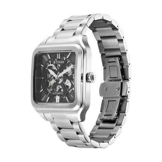 Titan Shaped Automatics 90162SM01 Black Dial Metal Strap Men's Watch