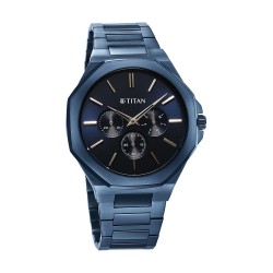 Titan Classic Slim Multifunction 90198QM01 Blue Dial Stainless Steel Strap Men Watch