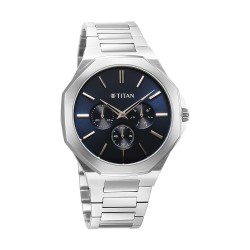 Titan Classic Slim Multifunction 90198SM01 Blue Dial Stainless Steel Strap Quartz Men Watch