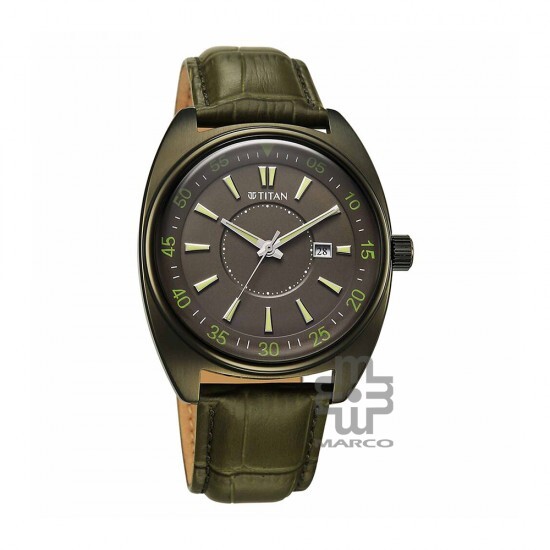 Titan Classique Tonneau 90211QL01 Green Dial Leather Strap Men Watch
