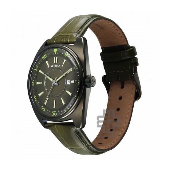 Titan Classique Tonneau 90211QL01 Green Dial Leather Strap Men Watch