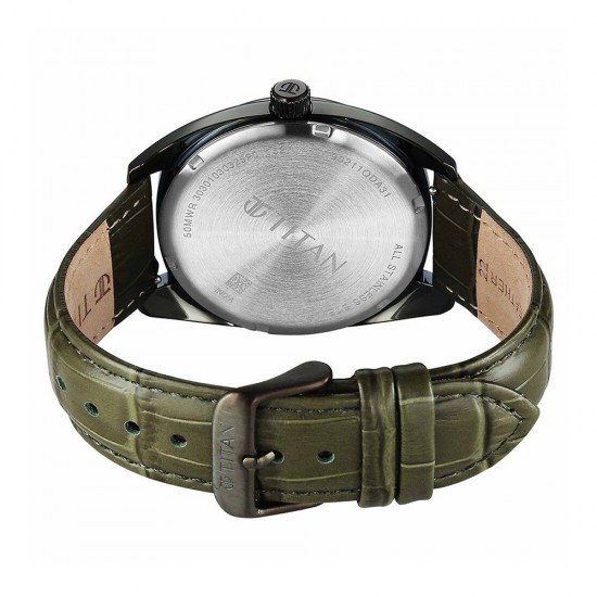 Titan Classique Tonneau 90211QL01 Green Dial Leather Strap Men Watch