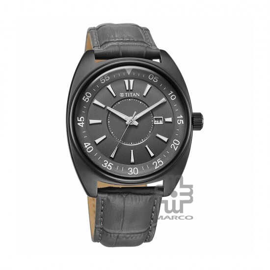 Titan Classique Tonneau 90211QL02 Grey Dial Leather Strap Men Watch