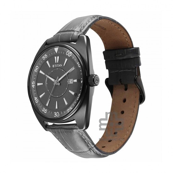 Titan Classique Tonneau 90211QL02 Grey Dial Leather Strap Men Watch