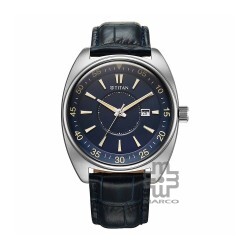 Titan Classique Tonneau 90211SL01 Blue Dial Leather Strap Men Watch