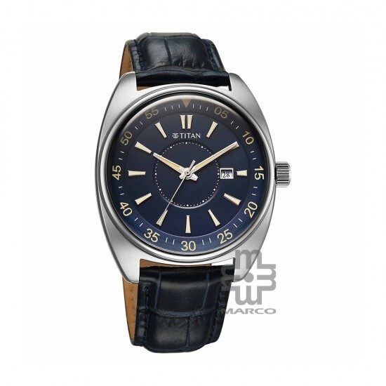 Titan Classique Tonneau 90211SL01 Blue Dial Leather Strap Men Watch