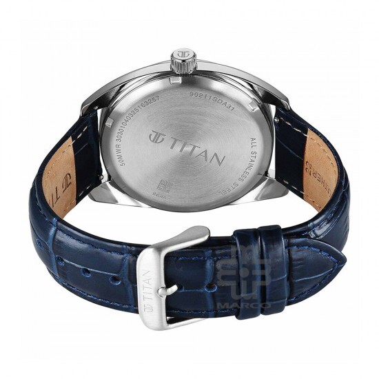 Titan Classique Tonneau 90211SL01 Blue Dial Leather Strap Men Watch