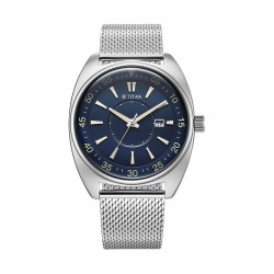 Titan Classique Tonneau 90211SM01 Blue Dial Stainless Steel Strap Men Watch