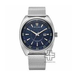Titan Classique Tonneau 90211SM01 Blue Dial Stainless Steel Strap Men Watch