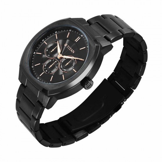 Titan Regalia Arc 90213NM01 Black Dial Stainless Steel Strap Men Watch