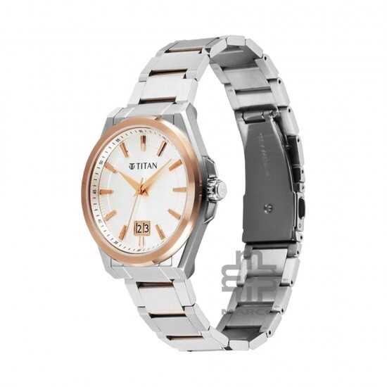 Titan Classique Big Date 90219KM01 Silver Dial Stainless Steel Strap Men Watch