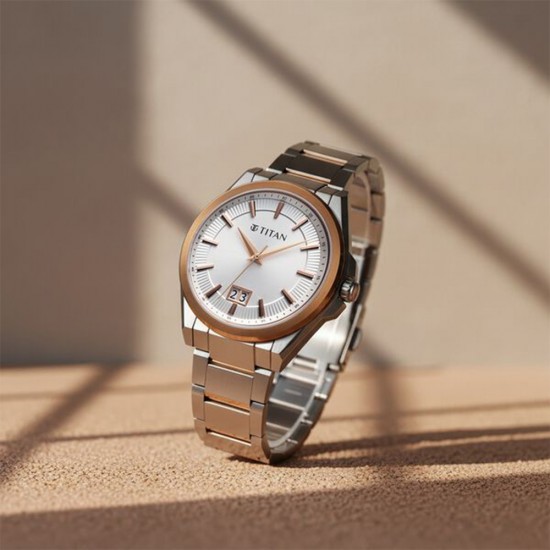 Titan Classique Big Date 90219KM01 Silver Dial Stainless Steel Strap Men Watch