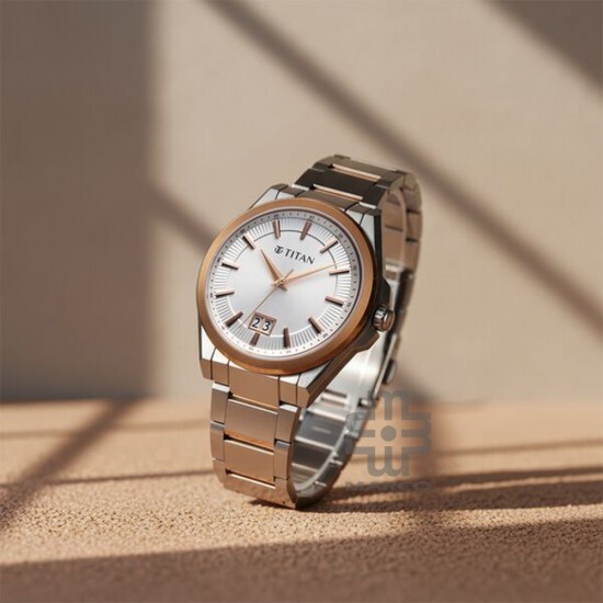 Titan Classique Big Date 90219KM01 Silver Dial Stainless Steel Strap Men Watch