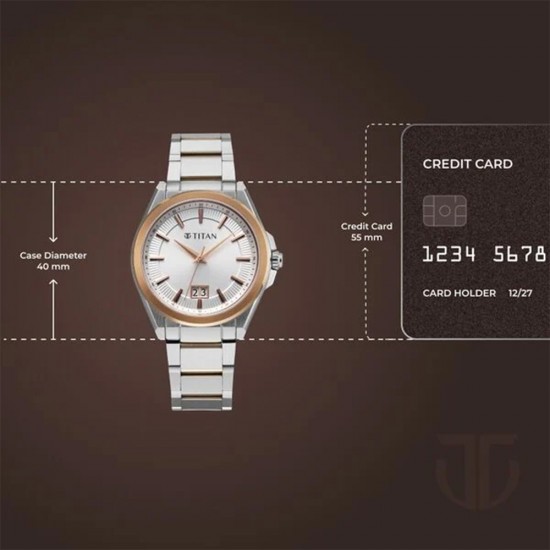 Titan Classique Big Date 90219KM01 Silver Dial Stainless Steel Strap Men Watch
