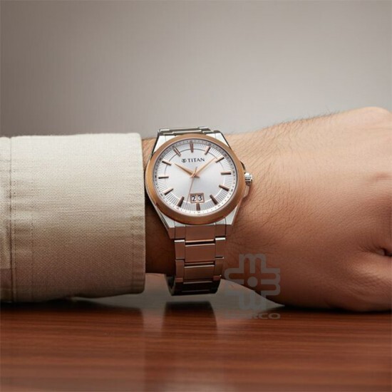 Titan Classique Big Date 90219KM01 Silver Dial Stainless Steel Strap Men Watch
