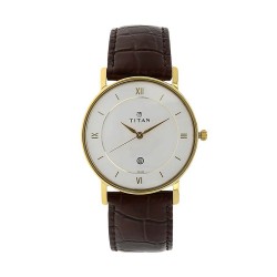 Titan Quartz 9162YL01 White Dial Leather Strap Men Watch