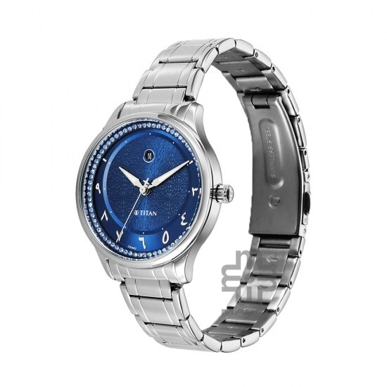 Titan Noor Collection 95185SM01 Blue Dial Stainless Steel Strap Women Watch