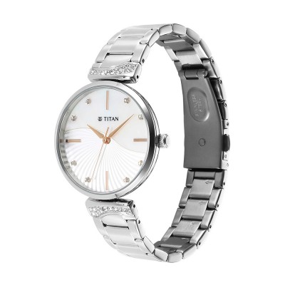 Titan Purple Style Up 95237SM01 Mother Of Pearl Dial Stainless Steel Strap Women Watch