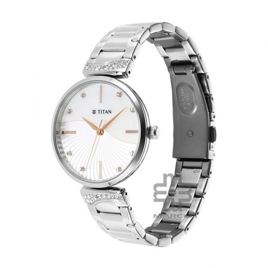 Titan Purple Style Up 95237SM01 Mother Of Pearl Dial Stainless Steel Strap Women Watch