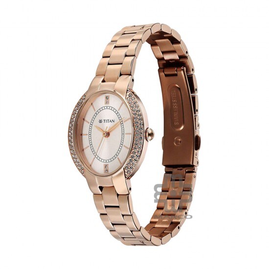 Titan Metro 95304WM01 Rose Gold Dial Stainless Steel Strap Women Watch