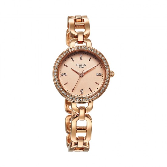 Titan Raga Showstopper 95305WM01 Rose Gold Dial Metal Strap Quartz Women's Watch
