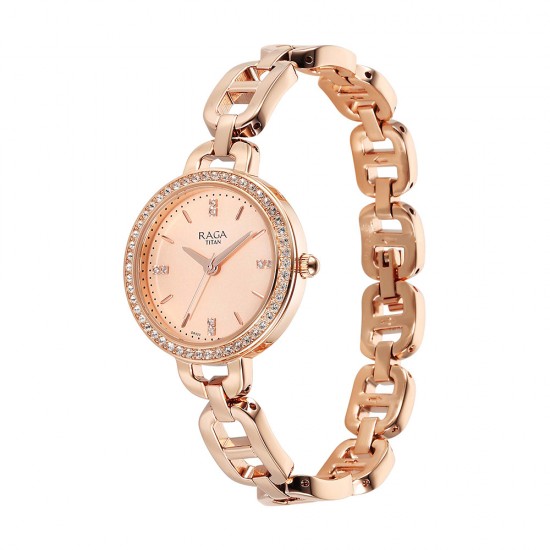 Titan Raga Showstopper 95305WM01 Rose Gold Dial Metal Strap Quartz Women's Watch