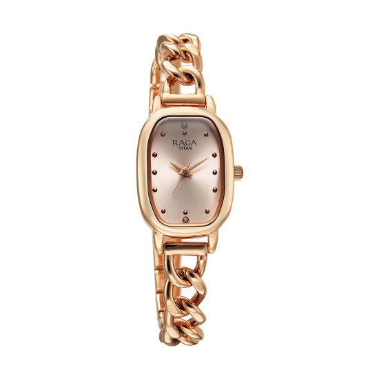 Titan Raga Showstopper 95309WM01 Rose Gold Dial Metal Strap Quartz Women's Watch