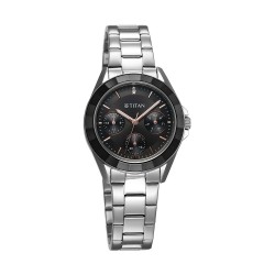 Titan Glamour 95315KM01 Black Dial Stainless Steel Strap Quartz Women's Watch