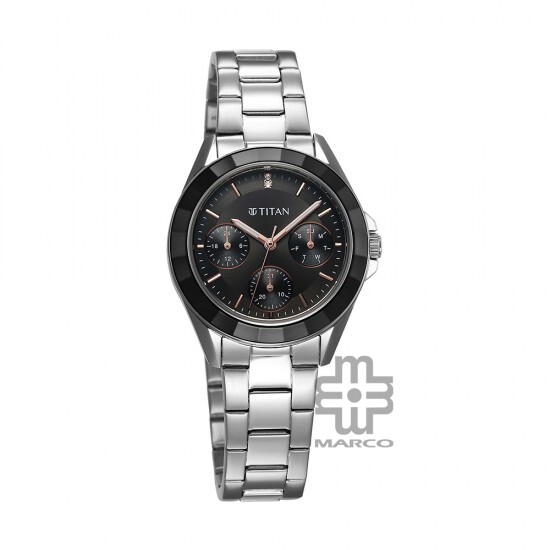 Titan Glamour 95315KM01 Black Dial Stainless Steel Strap Quartz Women's Watch