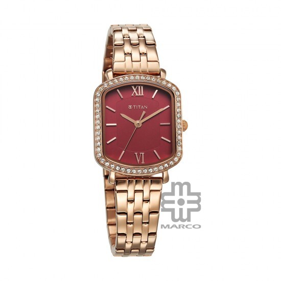 Titan Purple Metro 95323WM01 Red Dial Stainless Steel Strap Quartz Women's Watch