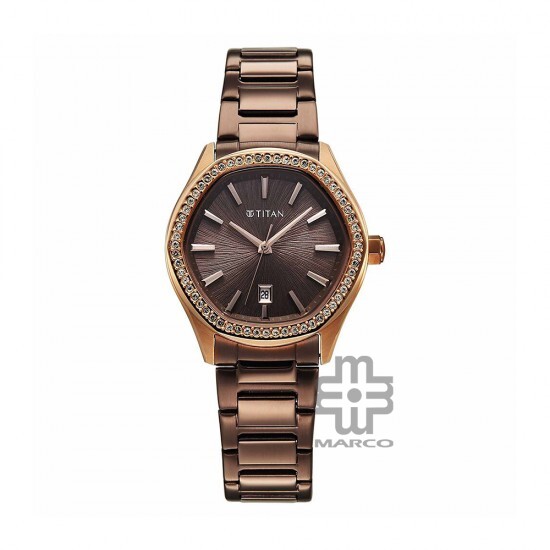Titan Glamour 95326KM02 Brown Dial Stainless Steel Strap Quartz Women's Watch