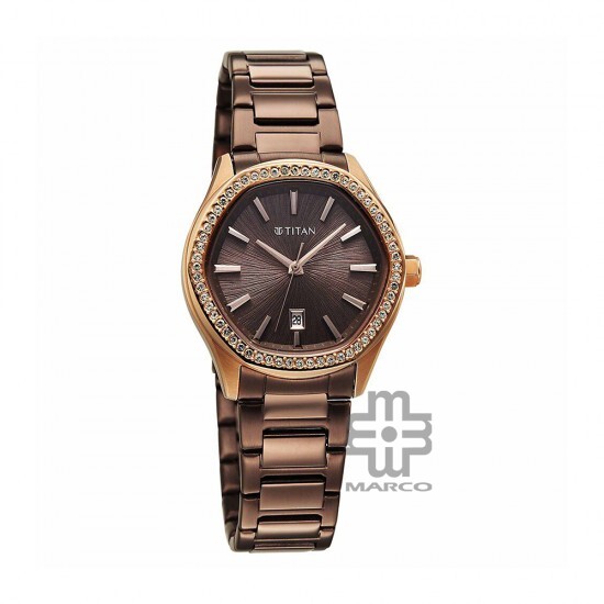 Titan Glamour 95326KM02 Brown Dial Stainless Steel Strap Quartz Women's Watch