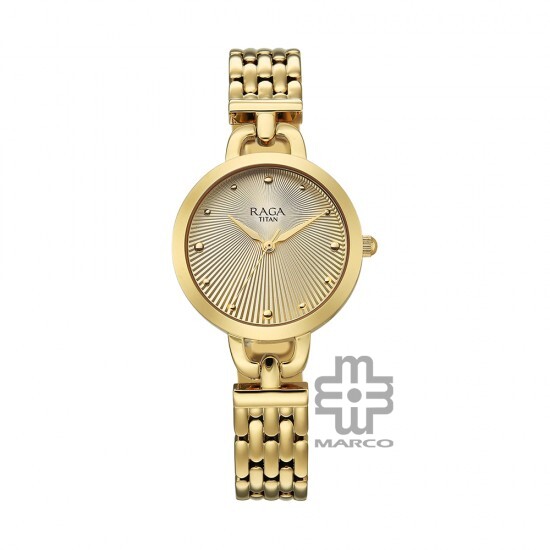 Titan Raga Showstopper 95349YM01 Gold Dial Metal Strap Women Watch