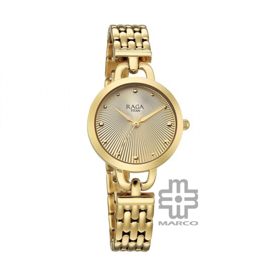 Titan Raga Showstopper 95349YM01 Gold Dial Metal Strap Women Watch