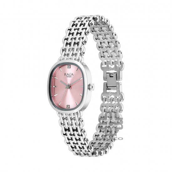 Titan Raga Spotlight 95430SM01 Pink Dial Metal Strap Quartz Women's Watch