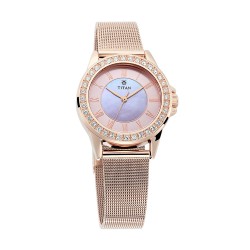 Titan Quartz 9798WM04 Pink Dial Stainless Steel Strap Women Watch