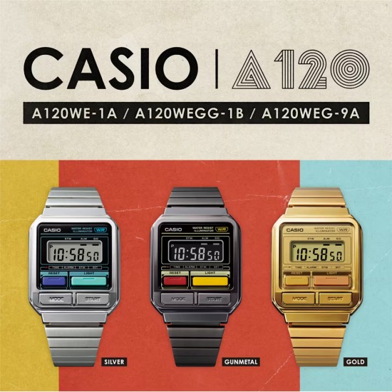 Casio Vintage A120WEGG-1B Black Stainless Steel Band Women / Men / Unisex Watch