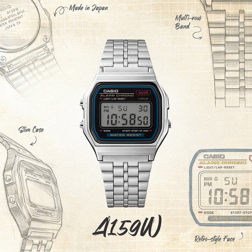 Casio Vintage A159W-N1 Stainless Steel Men Watch / Women Watch
